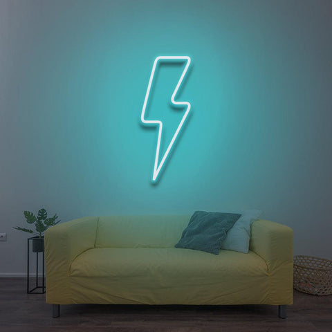 sleek 'Lightning Bolt' LED neon sign, vibrant and electrifying wall decor for home or studio.