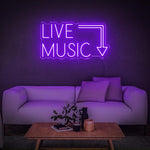 Vibrant Live Music LED neon sign, perfect for music venues, home, or studio decor.