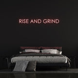 Motivational Rise & Grind LED Neon Wall Sign – Energizing home or office decor that inspires hustle and dedication, featuring eco-friendly design and lasting power bank support.

