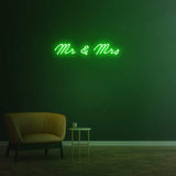 Green 'Mr & Mrs' Neon Sign - LED Wall Decor for Weddings, Events, and Home Décor