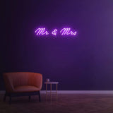 Purple 'Mr & Mrs' Neon Sign - Unique LED Wall Decor for Weddings & Special Occasions