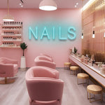 Bright light blue Nails LED Neon Sign, perfect for modern salon lighting.