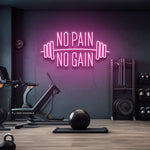 Inspiring 'No Pain No Gain' LED neon sign in pink, ideal for workout spaces, motivating you to push through challenges and achieve your goals.
