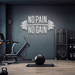 No Pain No Gain' LED neon sign in white, the perfect motivational gym decor to encourage perseverance and hard work in any space.