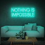 Vibrant light green 'Nothing Is Impossible' LED neon sign, ideal for adding a motivational touch to your workspace or living room with an energetic glow.