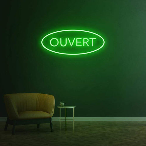 Ouvert LED neon sign, vibrant open sign for businesses, available in multiple colors