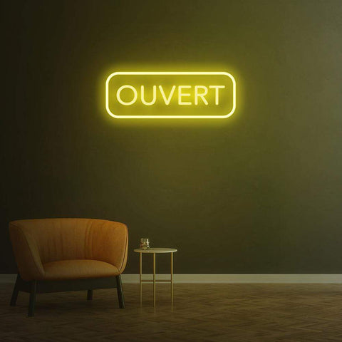 Ouvert LED Neon Sign for restaurant storefront, stylish and customizable, available in multiple colors.