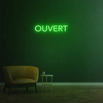 Stylish and bright 'Ouvert' LED neon sign, ideal for businesses to enhance storefront visibility and attract customers.