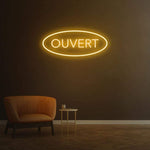 Ouvert white LED neon sign, elegant open sign for businesses, modern and minimalistic decor