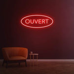 Ouvert red LED neon sign, eye-catching open sign for businesses, vibrant wall decor