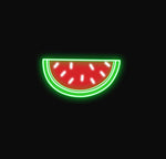 Vibrant Palestine Watermelon LED Neon Sign, customizable colors, energy-efficient, 50,000-hour lifespan, remote control with dimmer, available in 3 sizes.