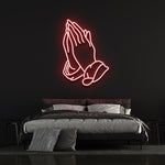 Energy-efficient Praying Hands LED Neon Sign, perfect for spiritual and modern home decor.