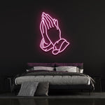 Praying Hands LED Neon Sign, spiritual wall decor for home, creating a serene and peaceful atmosphere in bedrooms or living rooms.