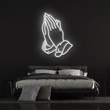 Praying Hands LED Neon Sign, vibrant and unique wall decor for living rooms, adding a touch of spirituality and peace.