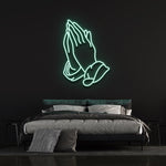 Praying Hands LED Neon Sign, an inspirational and mindful wall decor piece for home or office spaces.
