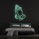 Praying Hands LED Neon Sign, an inspirational and mindful wall decor piece for home or office spaces.