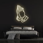 Praying Hands LED Neon Sign, a calming and inspiring wall decor piece for offices, promoting mindfulness and gratitude.