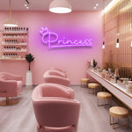 Chic Princess LED Neon Sign for stylish home decor, offering vibrant colors and multiple size options.