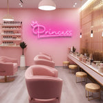 Customizable Princess LED Neon Sign with vibrant display, available in multiple sizes, perfect for adding a royal touch to your space.