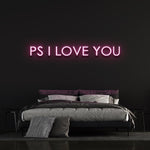  Romantic 'P.S. I Love You' LED neon sign perfect for home and event décor, adding a cozy, intimate feel with vibrant LED lights.