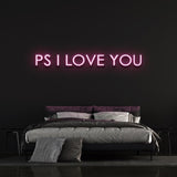  Romantic 'P.S. I Love You' LED neon sign perfect for home and event décor, adding a cozy, intimate feel with vibrant LED lights.