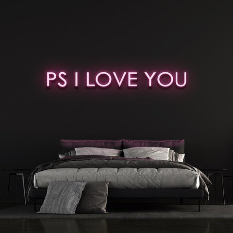  Romantic 'P.S. I Love You' LED neon sign perfect for home and event décor, adding a cozy, intimate feel with vibrant LED lights.