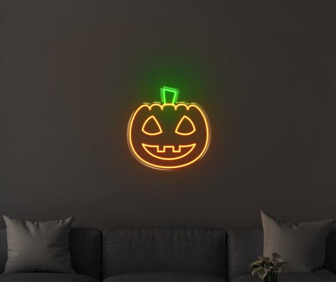 Pumpkin Halloween Neon Sign with bright LED lights, perfect for parties, events, or festive home decor.