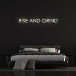 Rise & Grind Neon Sign – LED lighting for home or office, offering stylish wall decor with eco-friendly, long-lasting neon strips and a robust power bank for energy efficiency.

