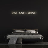 Rise & Grind Neon Sign – LED lighting for home or office, offering stylish wall decor with eco-friendly, long-lasting neon strips and a robust power bank for energy efficiency.

