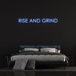 Rise & Grind LED Neon Sign – Sustainable and energy-efficient lighting for home or office spaces, inspiring motivation with vibrant neon colors and a sleek acrylic backboard.

