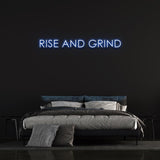 Rise & Grind LED Neon Sign – Sustainable and energy-efficient lighting for home or office spaces, inspiring motivation with vibrant neon colors and a sleek acrylic backboard.

