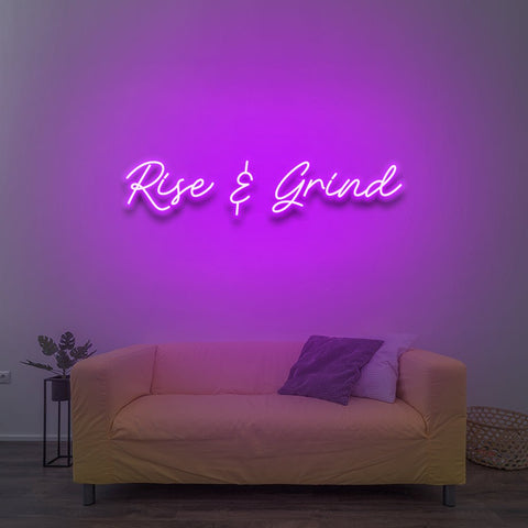 Rise & Grind Neon Sign – LED wall decor designed to inspire and motivate, perfect for entrepreneurs, athletes, or artists looking to fuel their hustle in home or office spaces.

