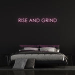 Rise & Grind Neon Sign – Eco-friendly LED neon strip wall decor designed for home or office, offering 10+ years of durability with a powerful power bank for longevity.

