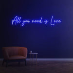 Romantic LED Neon Sign – 'All You Need is Love' wall decor for bedrooms, living rooms, or special events like weddings and anniversaries.