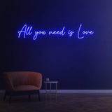 Romantic LED Neon Sign – 'All You Need is Love' wall decor for bedrooms, living rooms, or special events like weddings and anniversaries.