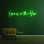 Salon LED Neon Sign – 'Love Is in the Hair' design, perfect for attracting clients and enhancing salon aesthetics.