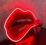 V printed seductive lip bite neon sign, adds irresistible allure to your space with LED glow.