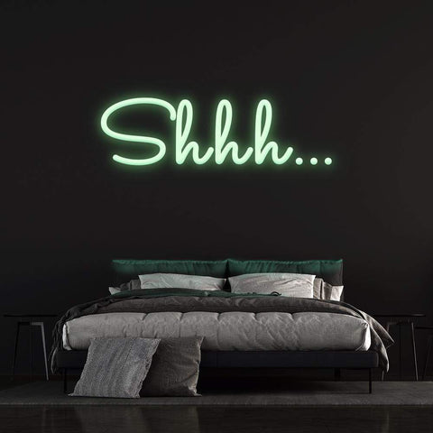 Shhh LED Neon Sign – Perfect for bedroom or studio wall decor, adding a spooky, mysterious touch with its glowing white 'Shhh' design.