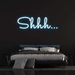 "Shhh LED Neon Sign – Unique bedroom and studio wall decor, creating a quiet, spooky ambiance for your space.