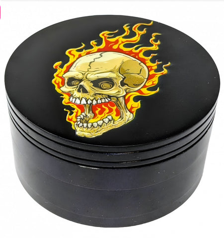 Skull flame design herb grinder, black 4-piece grinder for herbs and spices