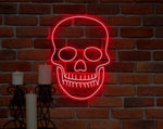 Skull-shaped LED neon light, perfect for Halloween or themed event wall decor.