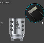 SMOK TFV12 Prince Replacement Coils 3CT/PK, featuring Max Mesh and Strip coils, offering exceptional vapor production and deep flavor. Suitable for high wattage ranges, delivering powerful and smooth vaping experiences.