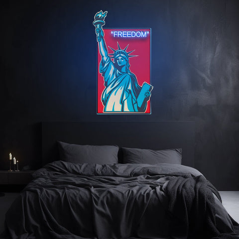 Statue of Liberty LED neon sign with the word "Freedom" in bold letters, showcasing American patriotism and liberty. Perfect for home, office, or patriotic-themed spaces.