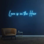 Trendy Salon Neon Sign – 'Love Is in the Hair' LED décor, ideal for creating a welcoming and fashionable space.