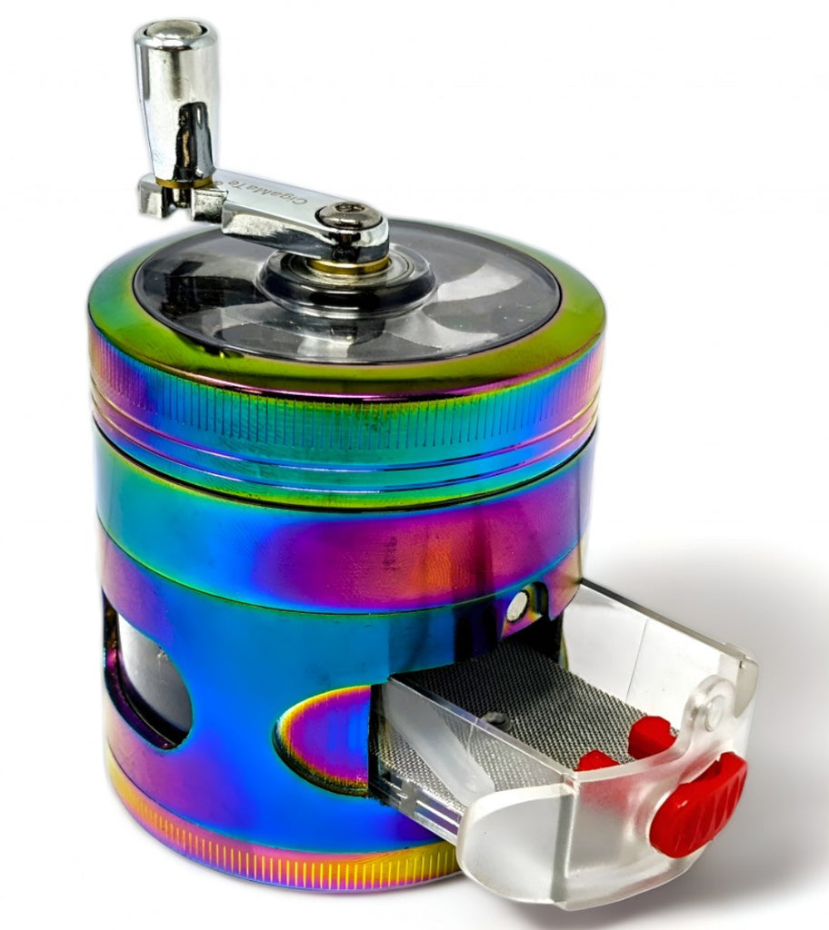 Four piece grinder with kief catcher closeup