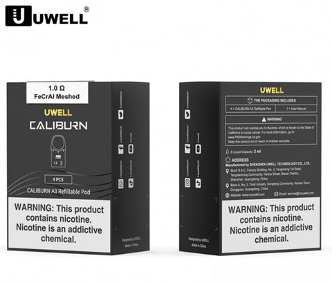 Uwell Caliburn A3 Replacement Pods - 1.0ohm Mesh Coils - 4 Pack