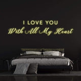 Vibrant I Love You with All My Heart LED Neon Sign, an eye-catching decor piece for romantic settings or special occasions.







