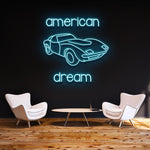 Vintage Automotive Decor – 'American Dream Car' LED Neon Sign, energy-efficient and perfect for garages, man caves, or retro spaces.