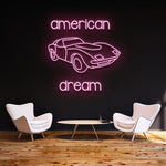 Vintage Car Neon Sign – 'American Dream Car' LED wall decor for garage, man cave, or auto-themed spaces, energy-efficient and stylish.