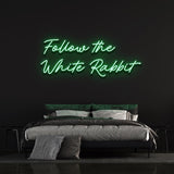 White Rabbit LED neon sign creating a mystical and magical ambiance for home or event decor.